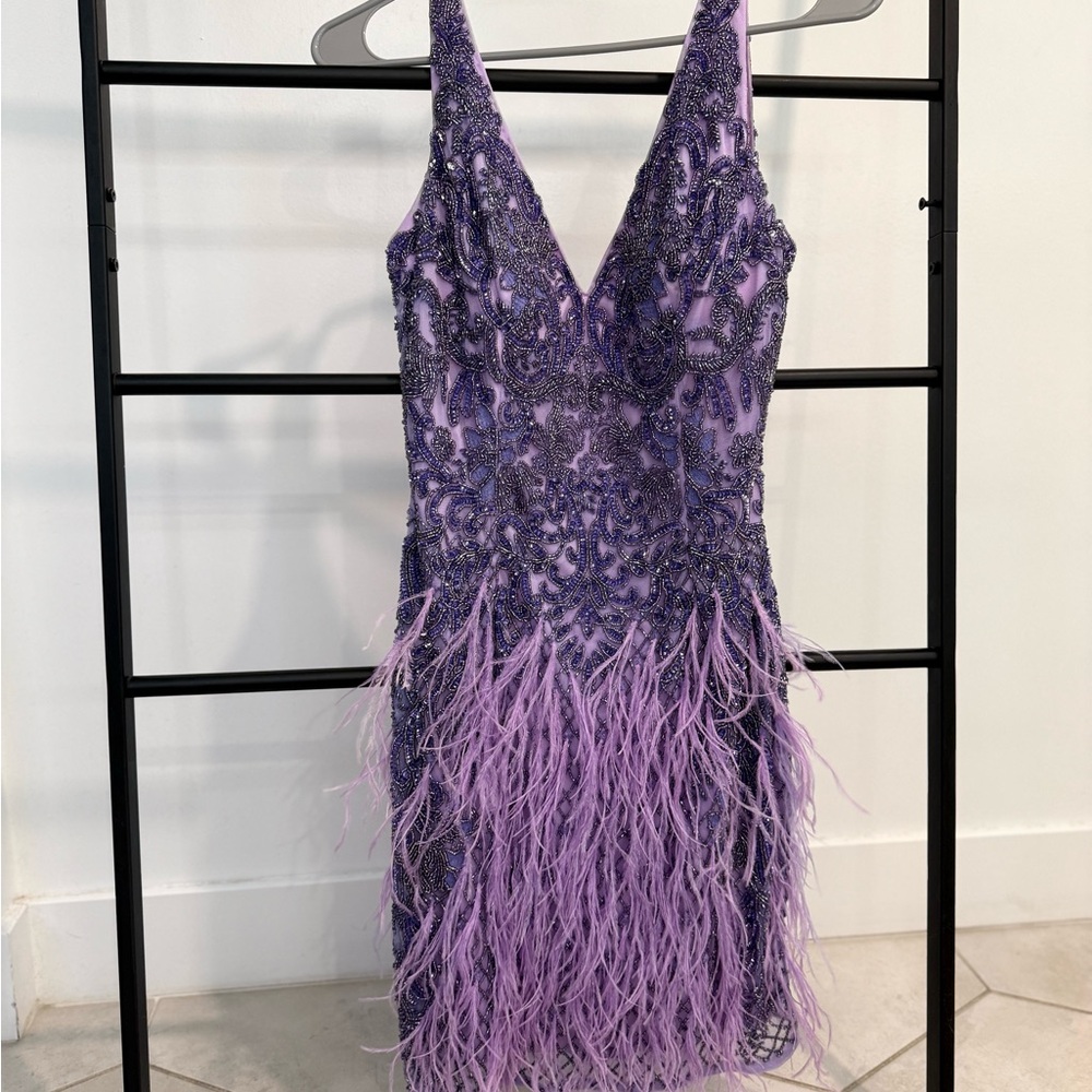 Elegant Purple Feathered Dress